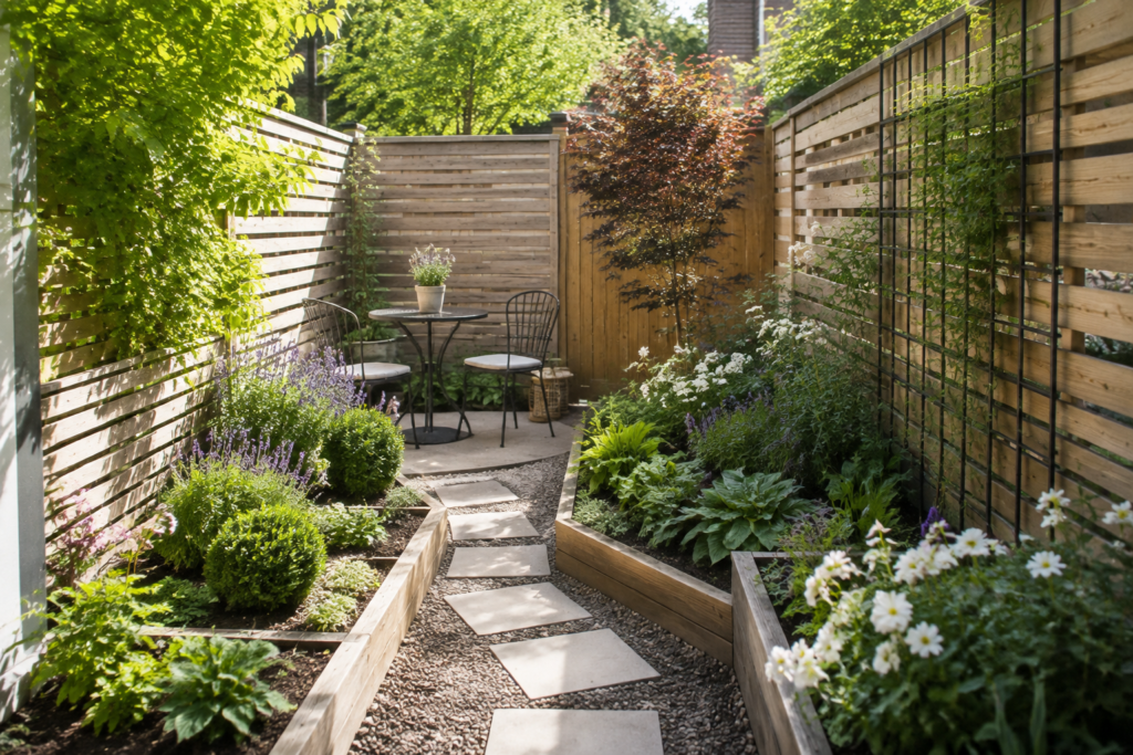 Beautiful small garden ideas with raised beds and compact seating